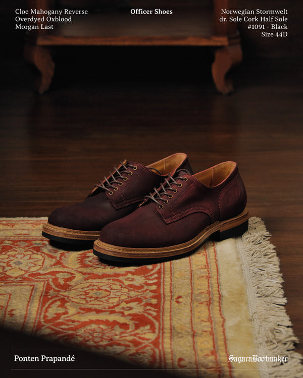 Officer Shoes with Reinforced Backstay - Cloe Mahogany Reverse Overdyed Oxblood